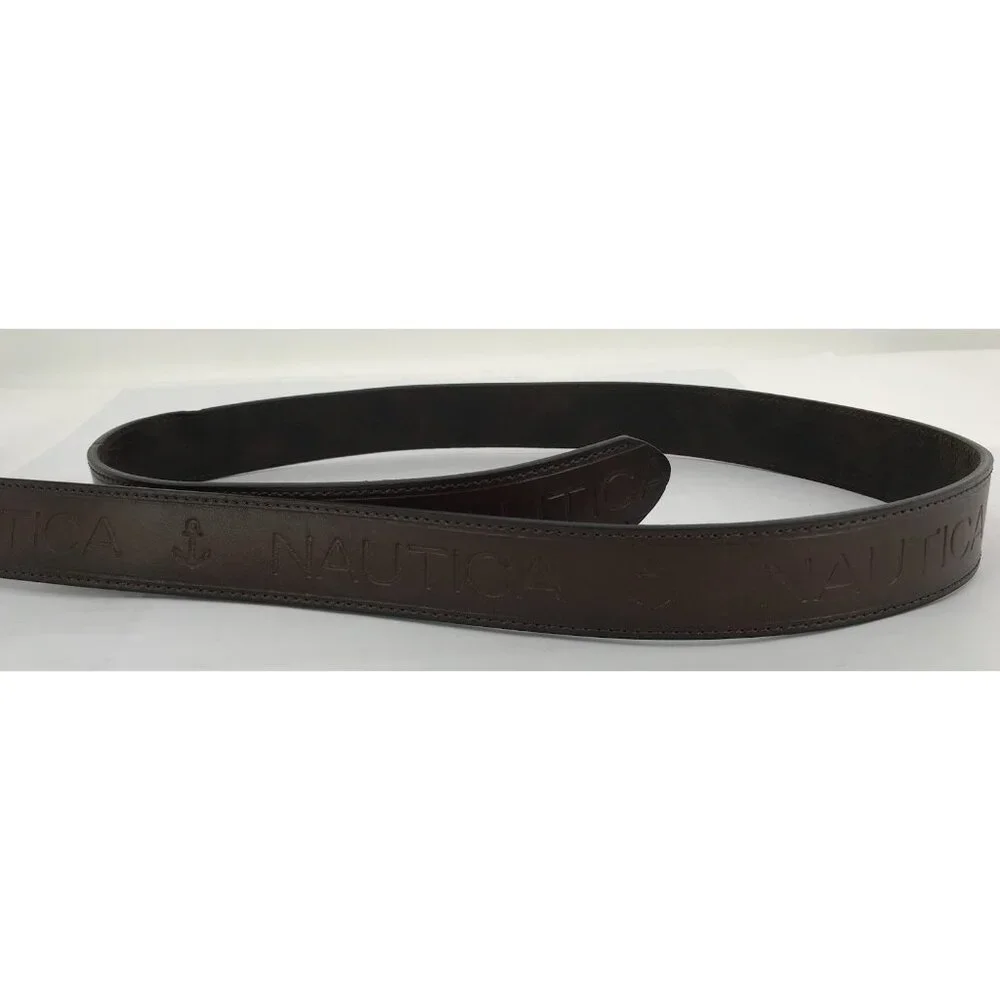 Nautica Men's Belt Size 40 Brown Leather Classic Logo‎ Basic Dress Dad Gift